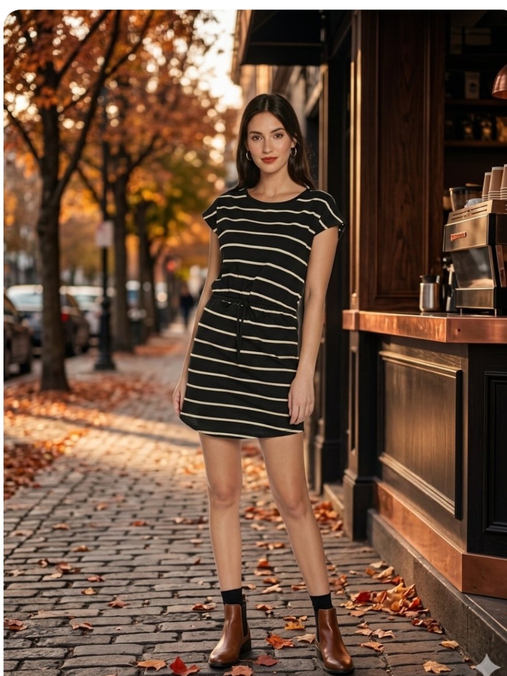 ONLY Striped Dress-Sz XS-Drawstring waist-curved hemline- EUC- 😍💙​​